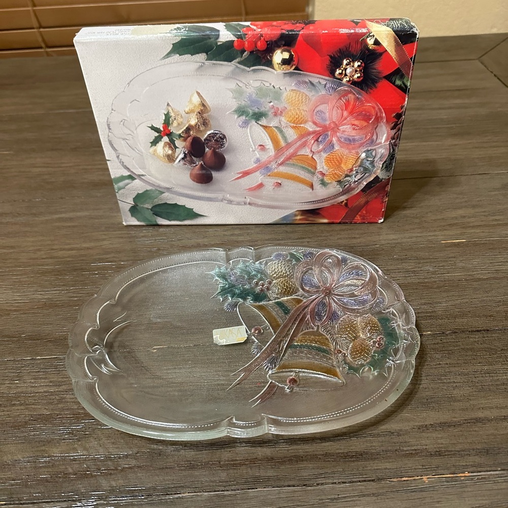 Mikasa Festive Bells Oblong Platter 10 1/4" vintage